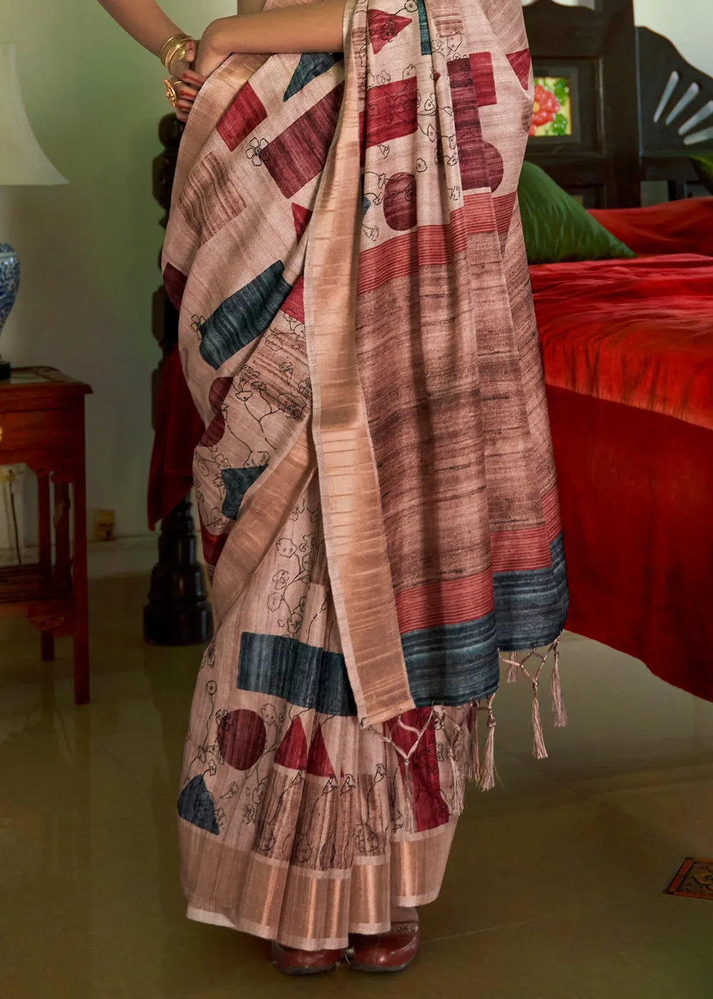 Oriental Pink Digital Printed Party Wear Banarasi Silk Saree