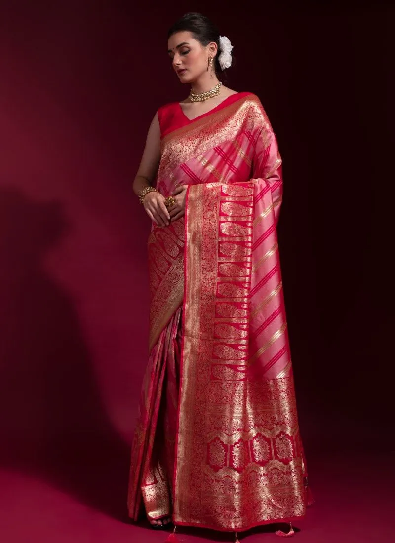 Pink Soft Banarasi Silk Premium Zari Weaving Silk Banarasi Saree