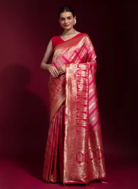 Pink Soft Banarasi Silk Premium Zari Weaving Silk Banarasi Saree