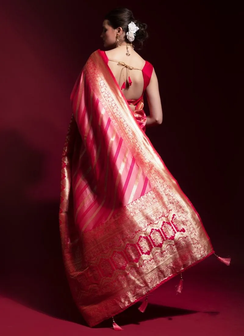 Pink Soft Banarasi Silk Premium Zari Weaving Silk Banarasi Saree
