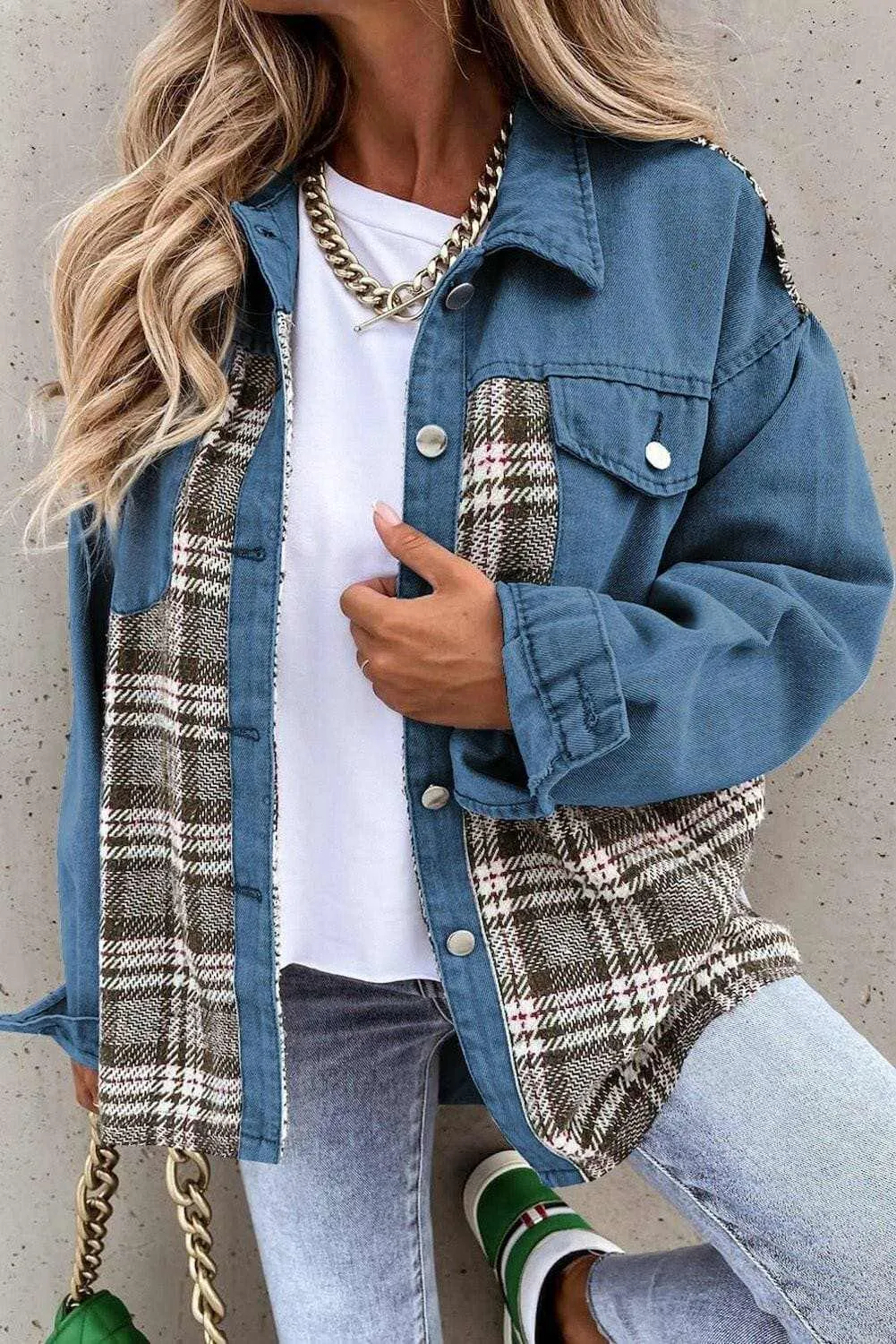 Plaid pocket denim jacket - stylish, versatile
