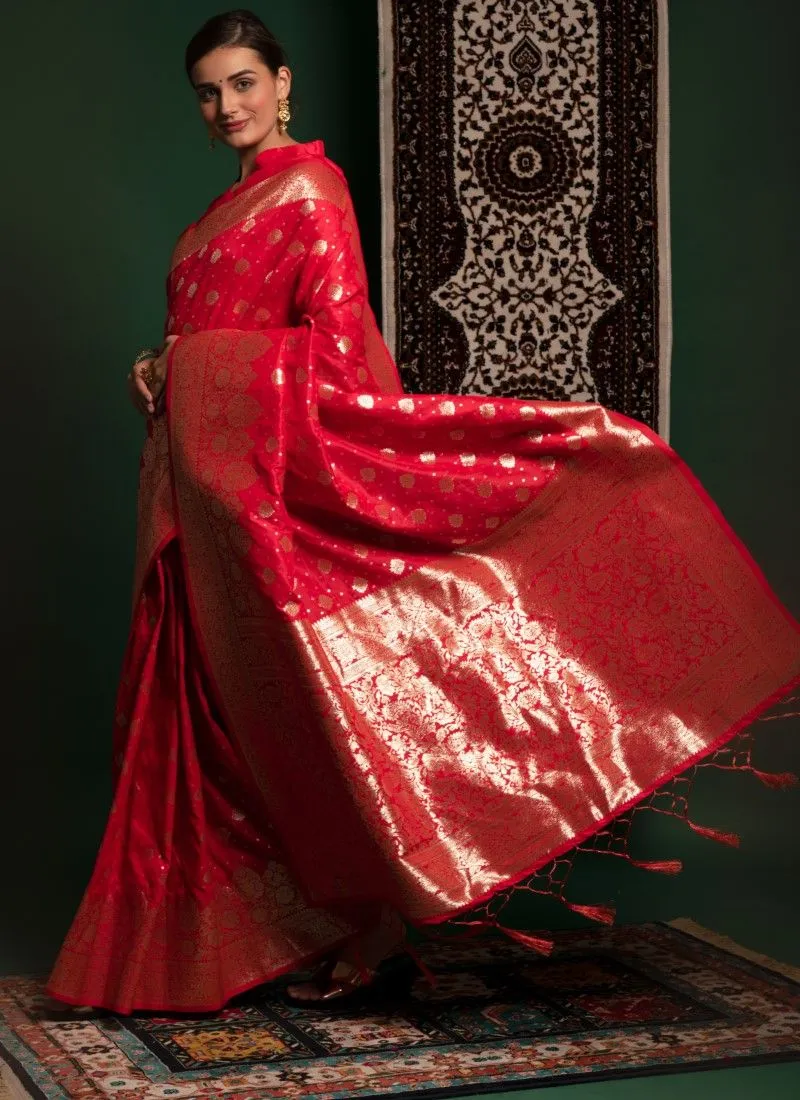Red Pure Soft Banarasi Silk Premium Zari Work Banarasi Saree