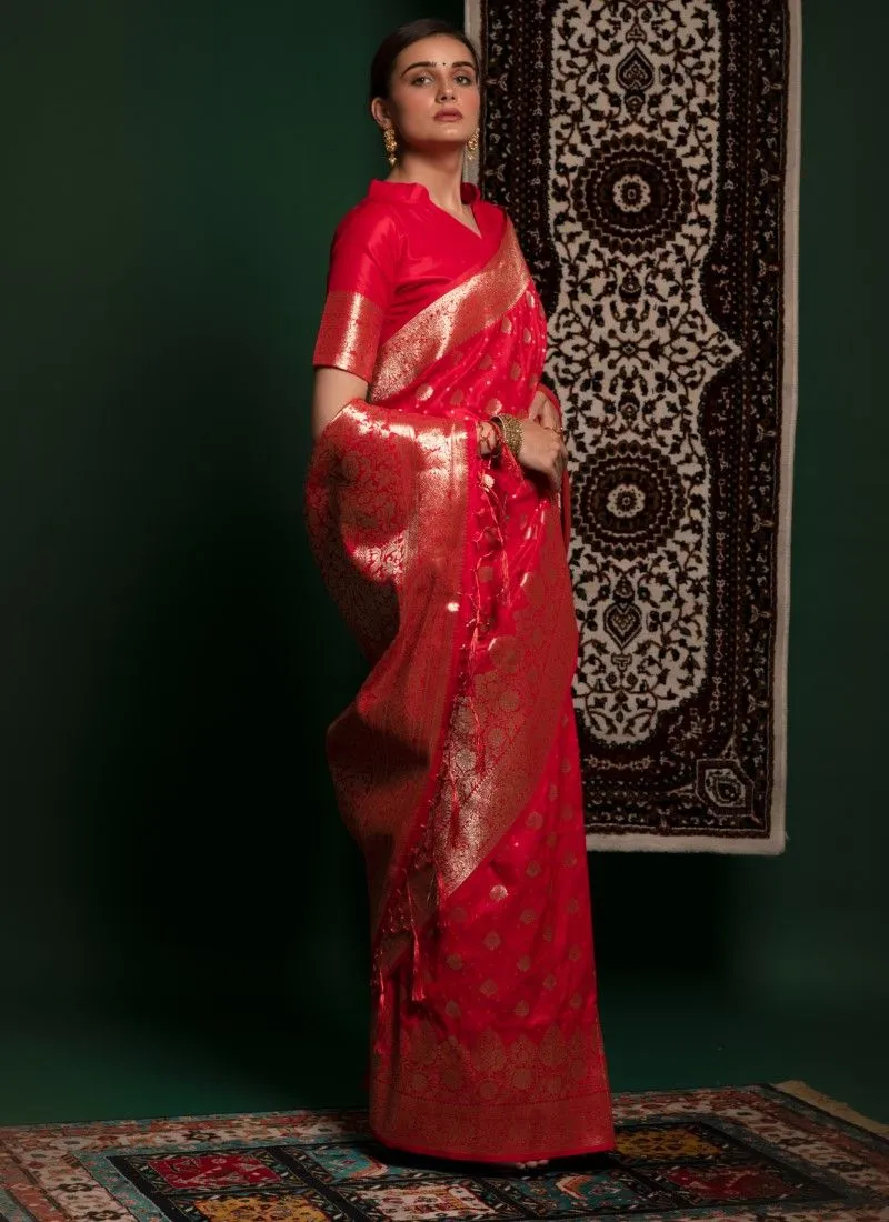 Red Pure Soft Banarasi Silk Premium Zari Work Banarasi Saree