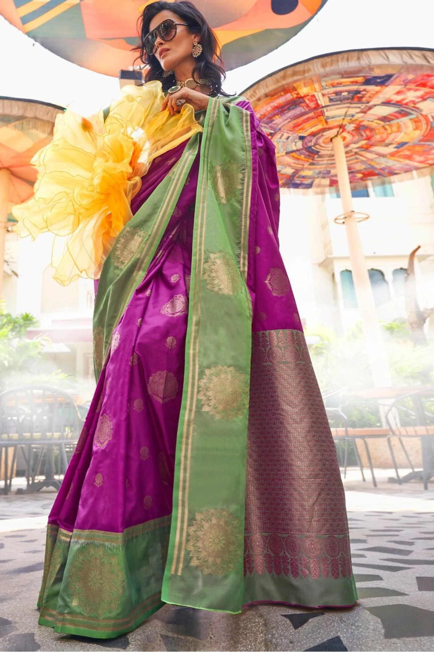 Royal Heath Purple Party Wear Two Tone Contrast Handloom Weaving Silk Saree