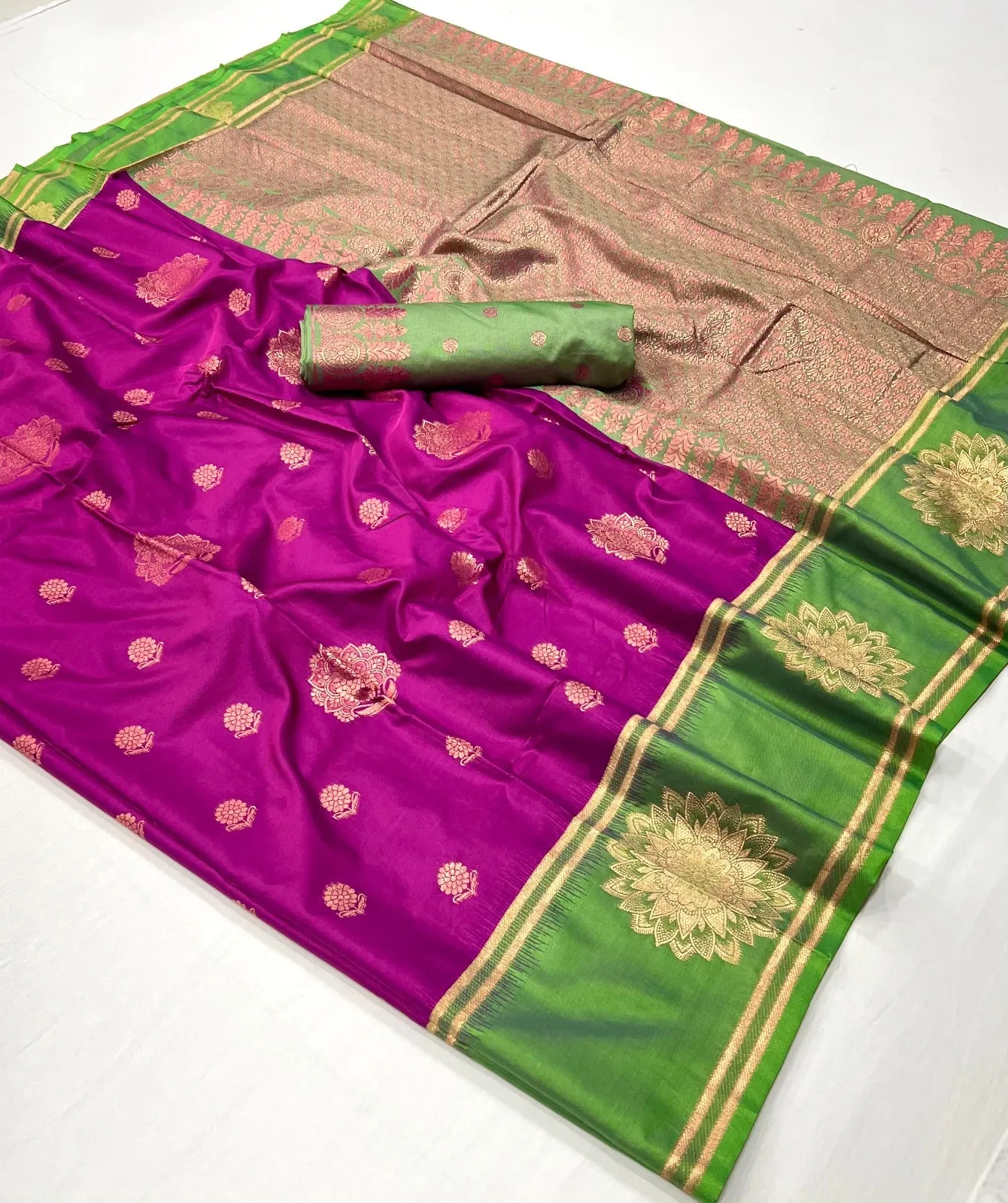 Royal Heath Purple Party Wear Two Tone Contrast Handloom Weaving Silk Saree
