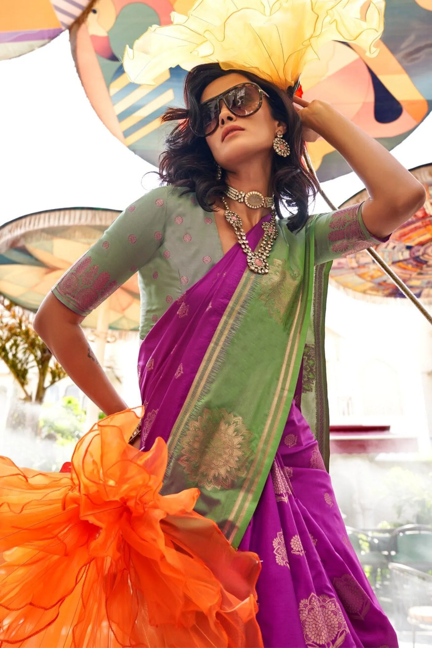 Royal Heath Purple Party Wear Two Tone Contrast Handloom Weaving Silk Saree