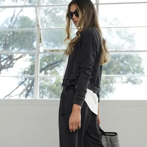 Teddy Distressed Zipped Belted Crop Jacket