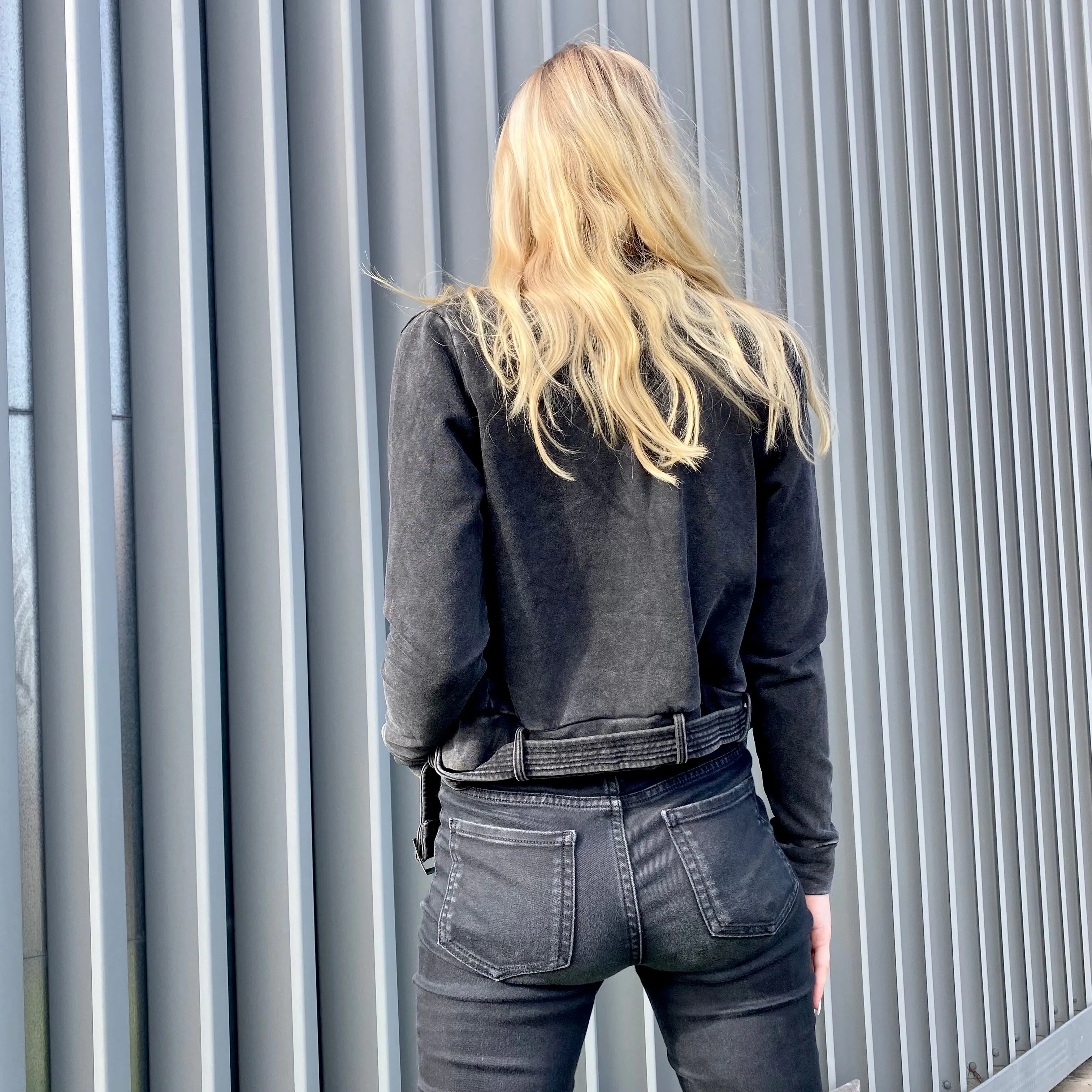 Teddy Distressed Zipped Belted Crop Jacket