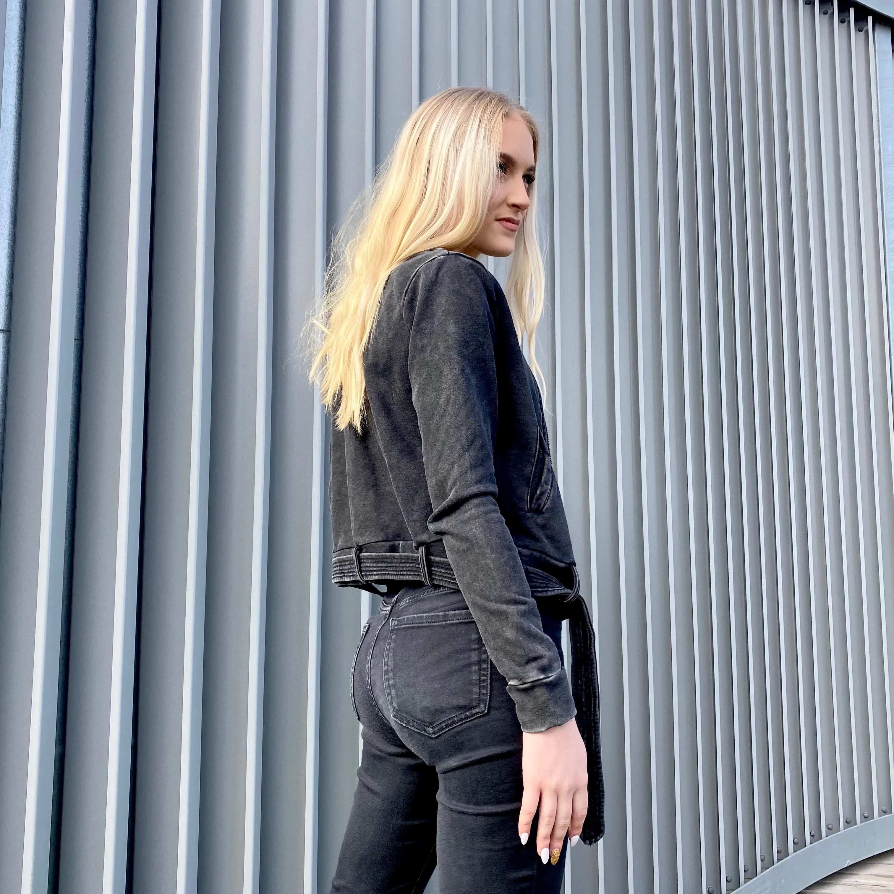Teddy Distressed Zipped Belted Crop Jacket