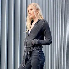Teddy Distressed Zipped Belted Crop Jacket