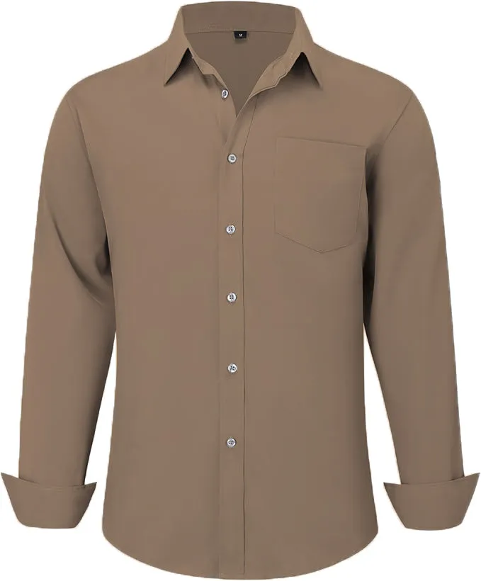 Uniform Unicorn Men's Formal Beaver Brown Shirt - Slim Fit Long Sleeve with Pocket | Office Wear | Formal Wear | Daily Wear (Shirt_Beaver Brown)