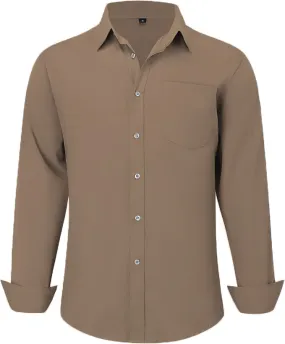 Uniform Unicorn Men's Formal Beaver Brown Shirt - Slim Fit Long Sleeve with Pocket | Office Wear | Formal Wear | Daily Wear (Shirt_Beaver Brown)