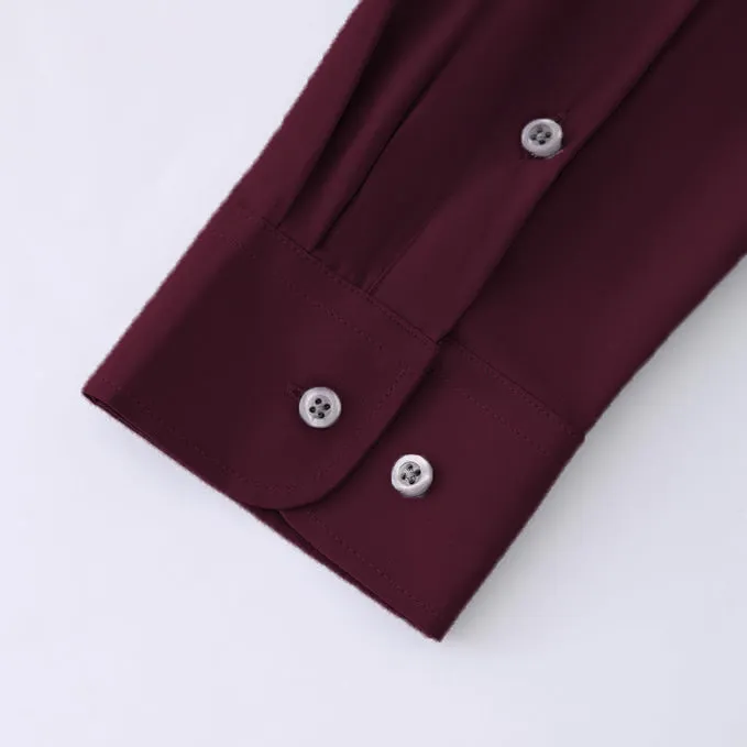 Uniform Unicorn Men's Formal Dark Wine Shirt - Slim Fit Long Sleeve with Pocket | Office Wear | Formal Wear | Daily Wear (Shirt_Dark Wine)