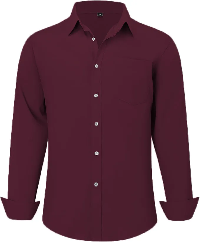 Uniform Unicorn Men's Formal Dark Wine Shirt - Slim Fit Long Sleeve with Pocket | Office Wear | Formal Wear | Daily Wear (Shirt_Dark Wine)