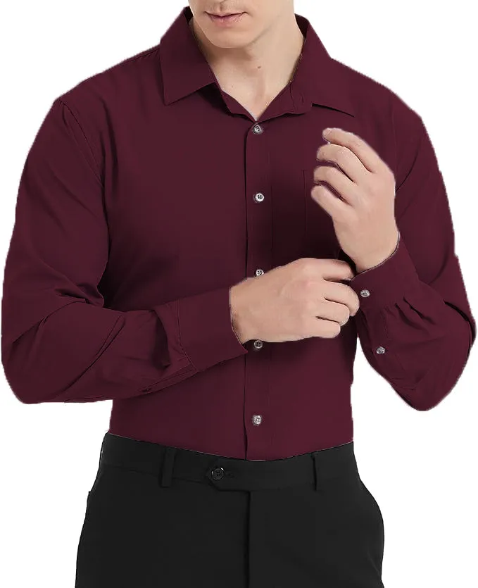 Uniform Unicorn Men's Formal Dark Wine Shirt - Slim Fit Long Sleeve with Pocket | Office Wear | Formal Wear | Daily Wear (Shirt_Dark Wine)
