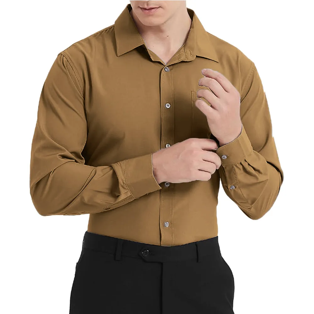 Uniform Unicorn Men's Formal French Beige Shirt - Slim Fit Long Sleeve with Pocket | Office Wear | Formal Wear | Daily Wear(Shirt_French Beige)