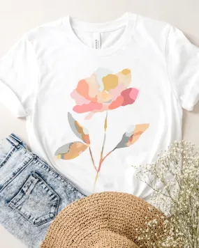 Watercolor Abstract Flower Pastel Graphic Tee (White)