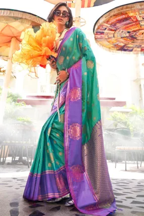 William Green Party Wear Two Tone Contrast Handloom Weaving Silk Saree