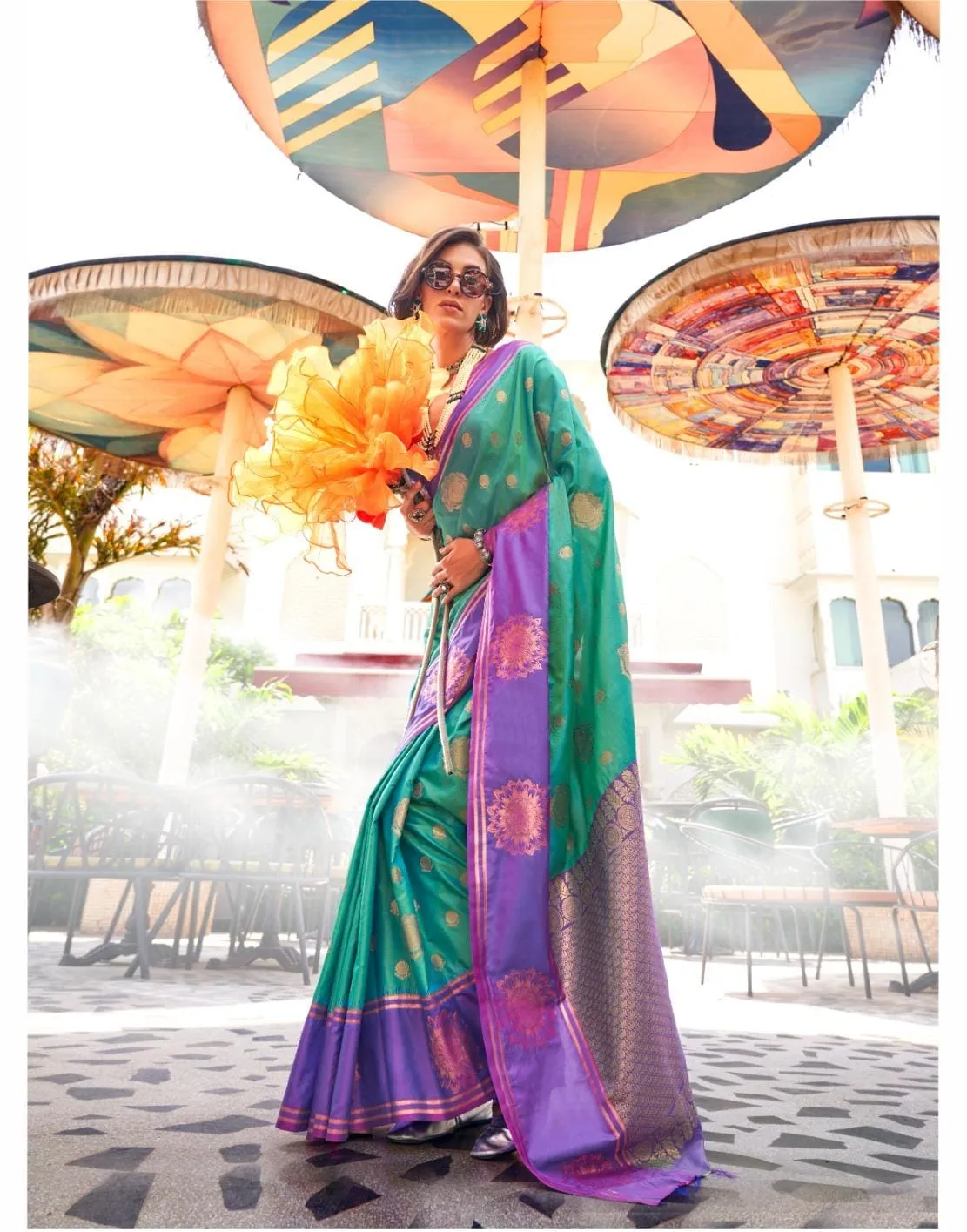 William Green Party Wear Two Tone Contrast Handloom Weaving Silk Saree