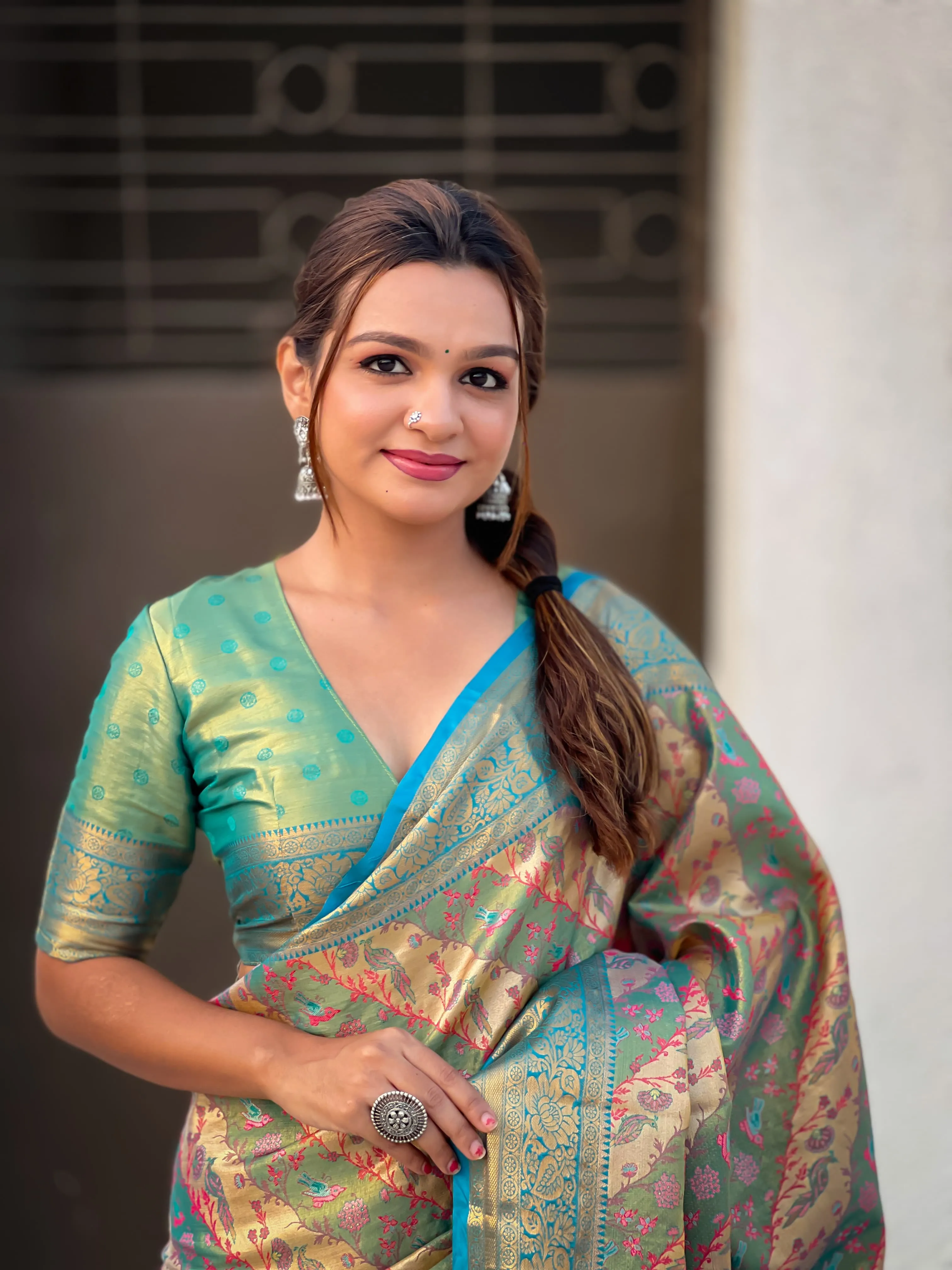 Women's Designer Party Wear Dharmavaram Silk Leheriya Meenakari Print Saree