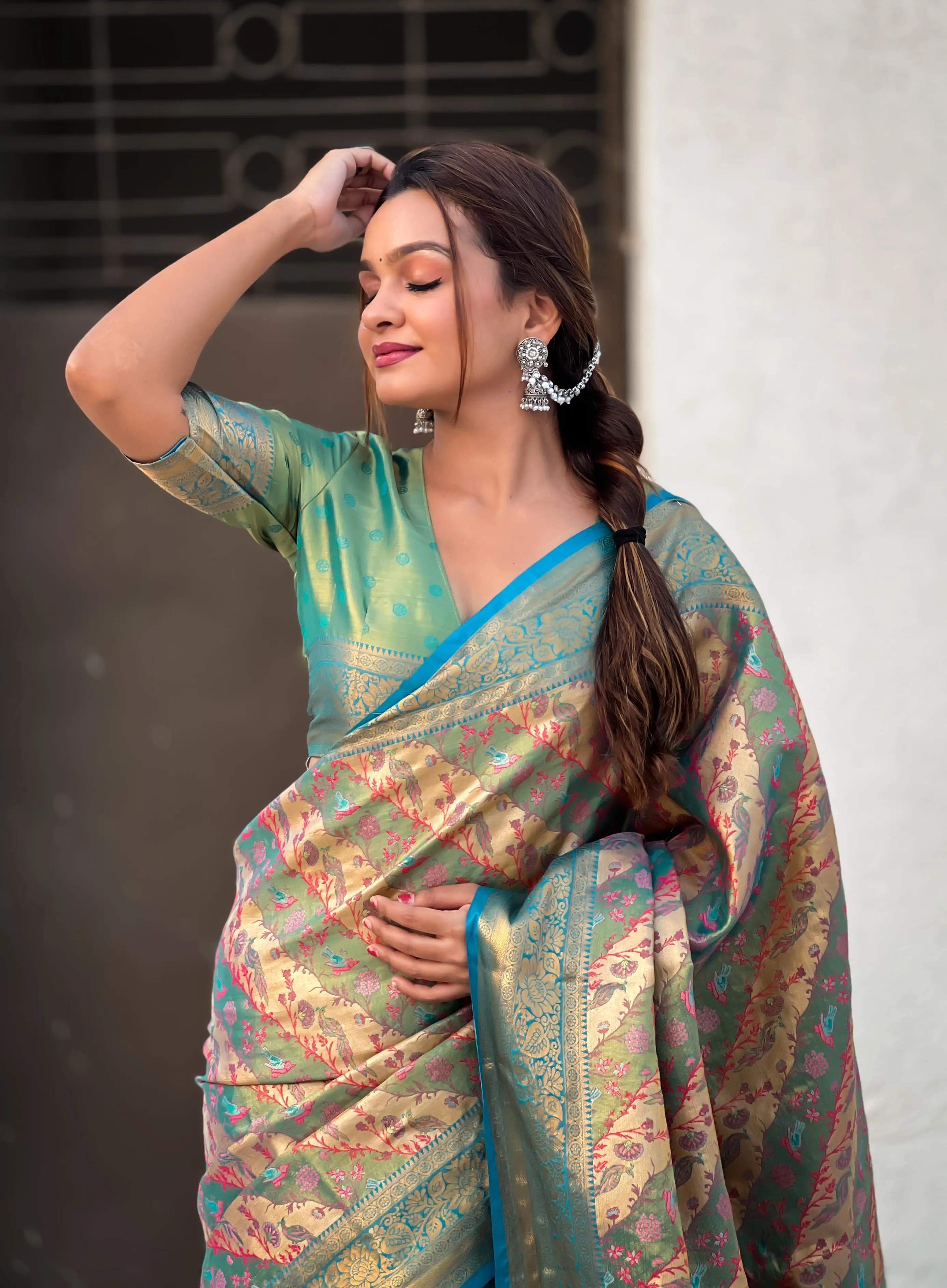 Women's Designer Party Wear Dharmavaram Silk Leheriya Meenakari Print Saree