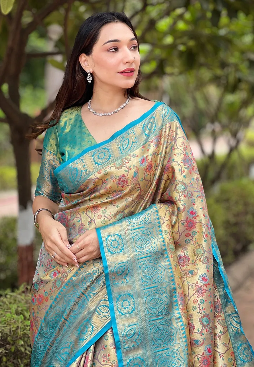 Women's Designer Party Wear Dharmavaram Silk With Meenakari Print Saree