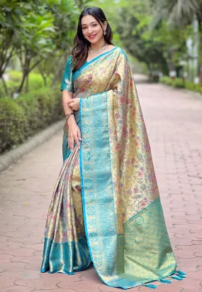 Women's Designer Party Wear Dharmavaram Silk With Meenakari Print Saree