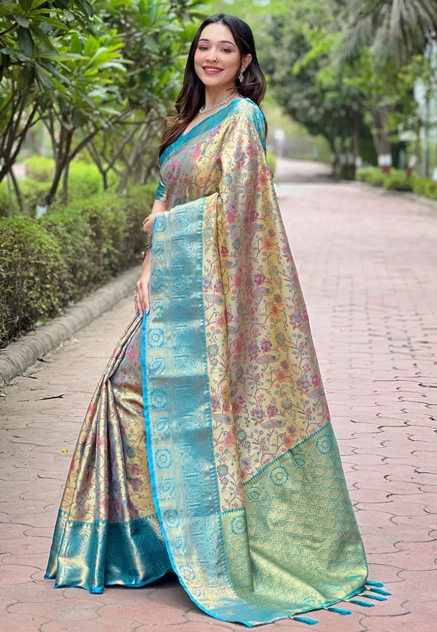Women's Designer Party Wear Dharmavaram Silk With Meenakari Print Saree