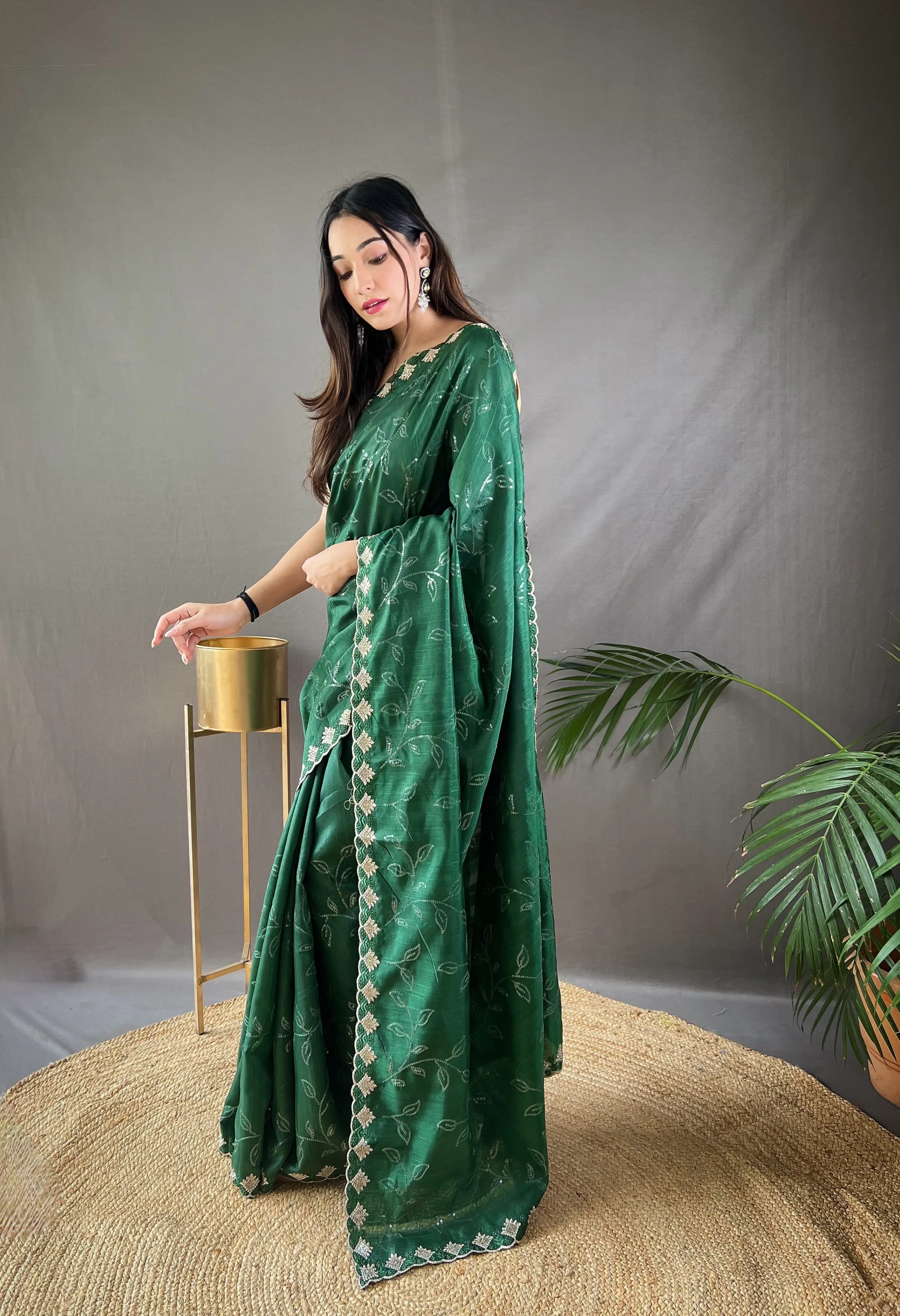 Women's Designer Party Wear Falak Pure Ruhi Silk Water Sequence With Cutwork Saree