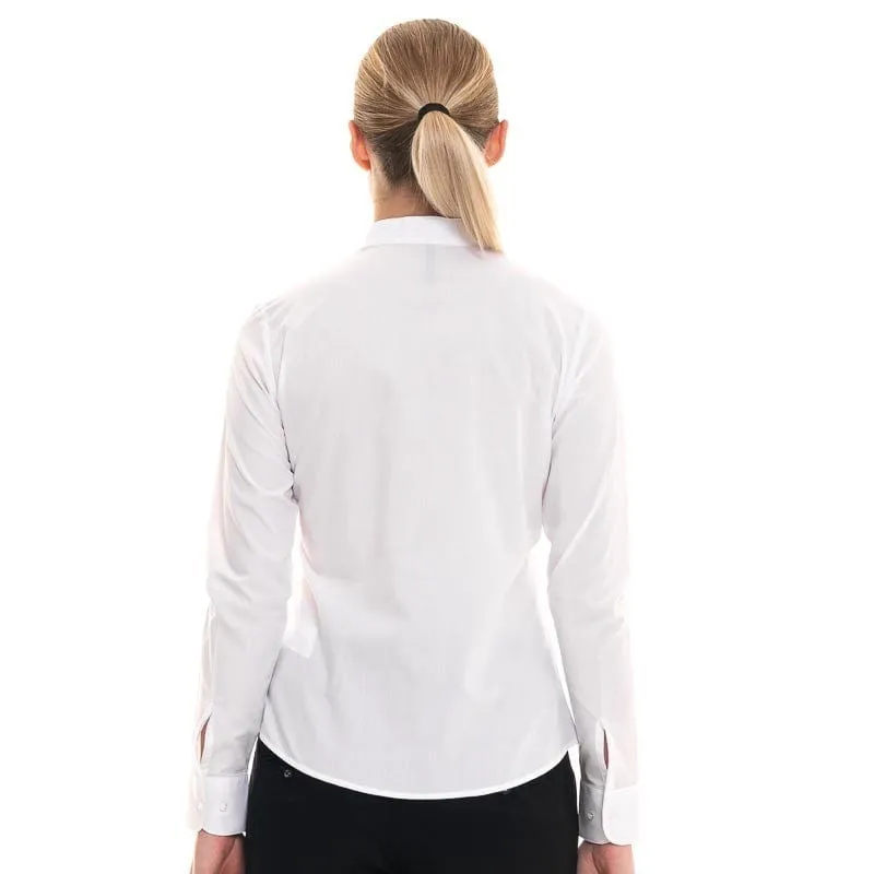 Women's White Mandarin Collar Long Sleeve Service Blouse - KARIBAN