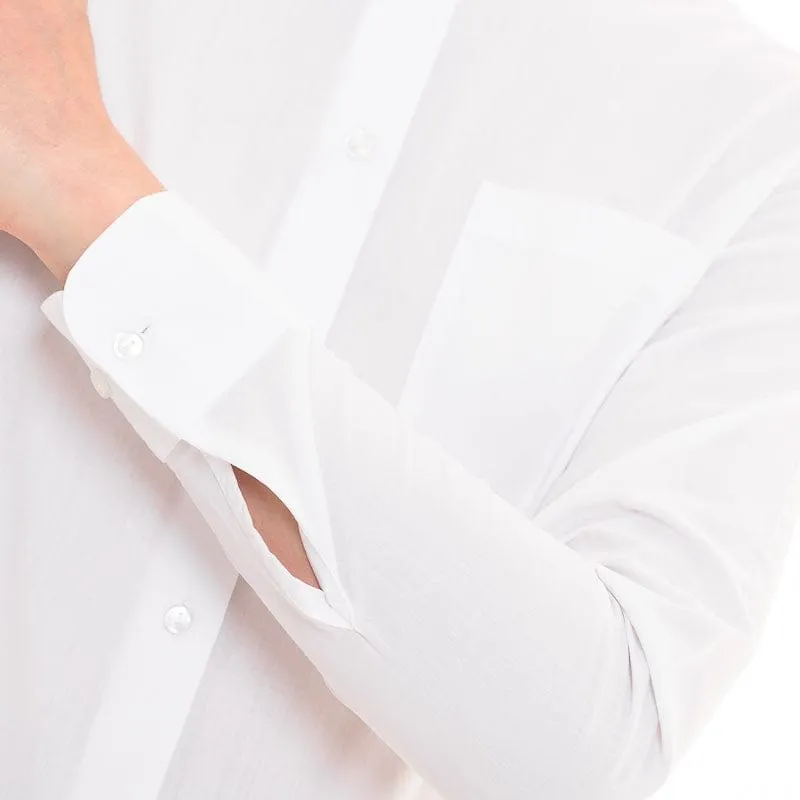 Women's White Mandarin Collar Long Sleeve Service Blouse - KARIBAN