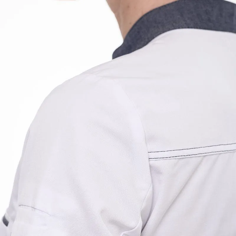 Women's White/Denim Long Sleeve Kitchen Coat Expression - ROBUR