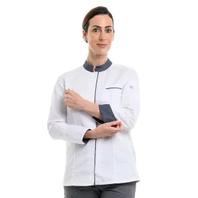 Women's White/Denim Long Sleeve Kitchen Coat Expression - ROBUR