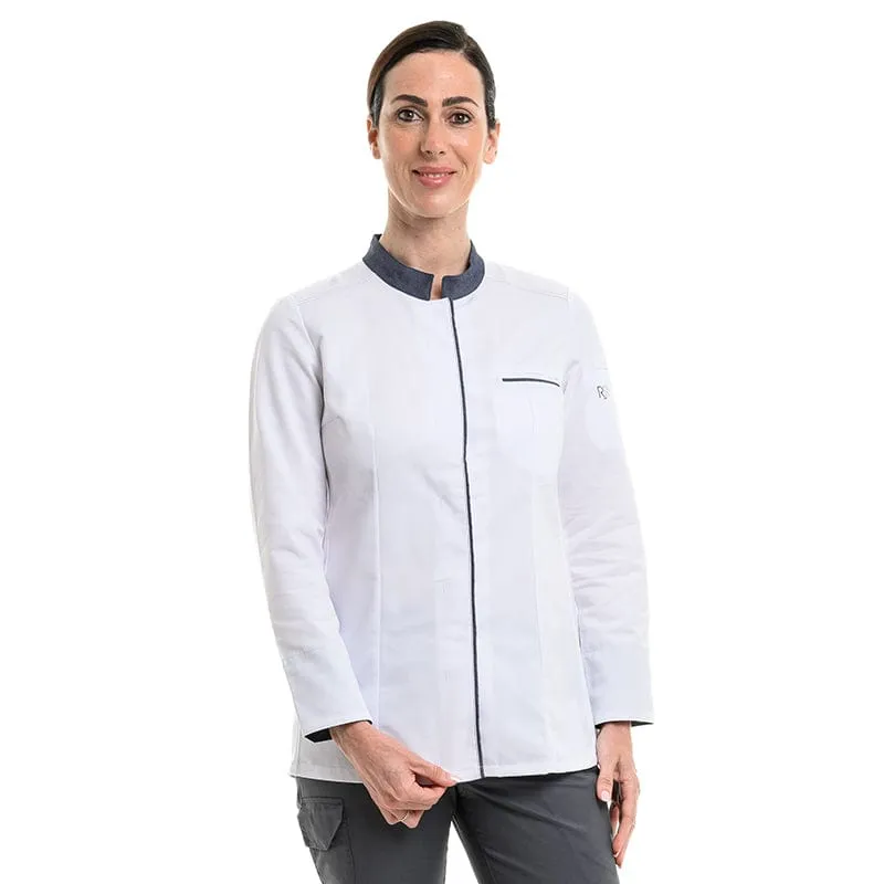 Women's White/Denim Long Sleeve Kitchen Coat Expression - ROBUR