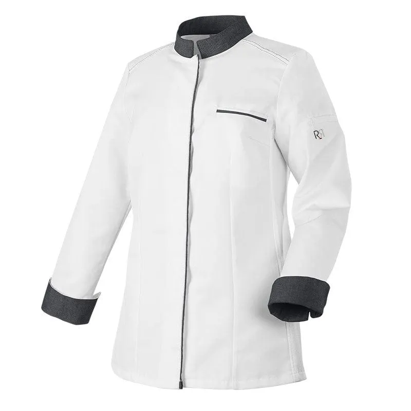 Women's White/Denim Long Sleeve Kitchen Coat Expression - ROBUR