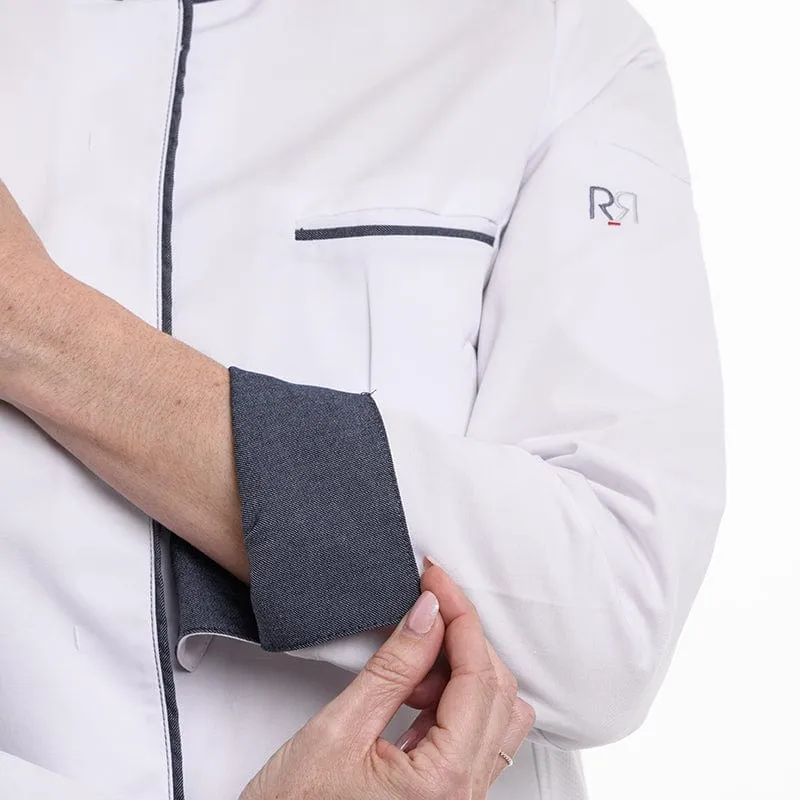 Women's White/Denim Long Sleeve Kitchen Coat Expression - ROBUR