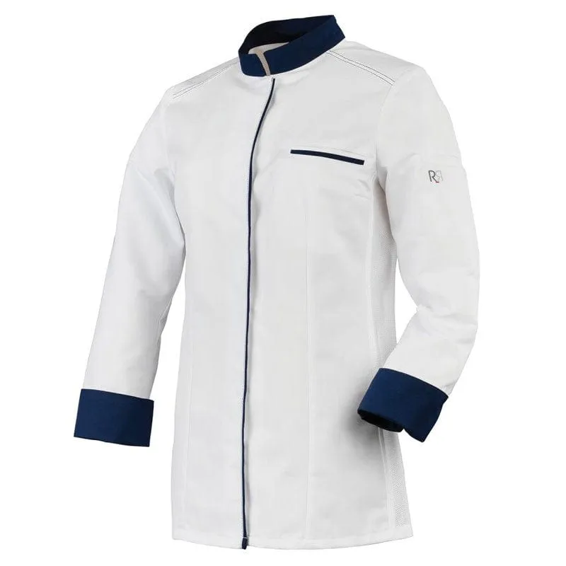 Women's White/Navy Long Sleeve Kitchen Coat Expression - ROBUR