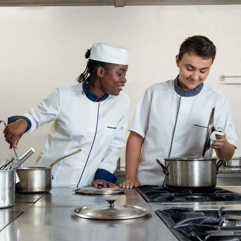 Women's White/Navy Long Sleeve Kitchen Coat Expression - ROBUR